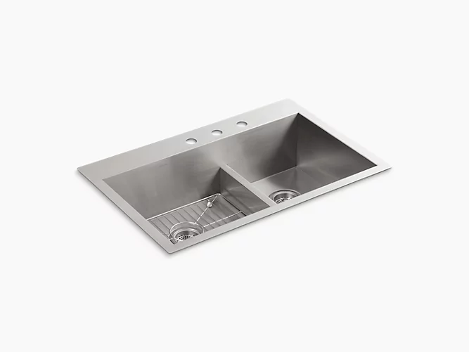 Vault™33" x 22" x 9-5/16" Smart Divide® top-mount/undermount large/medium double-bowl kitchen sink with 3 faucet holes K-3839-3-NA-related