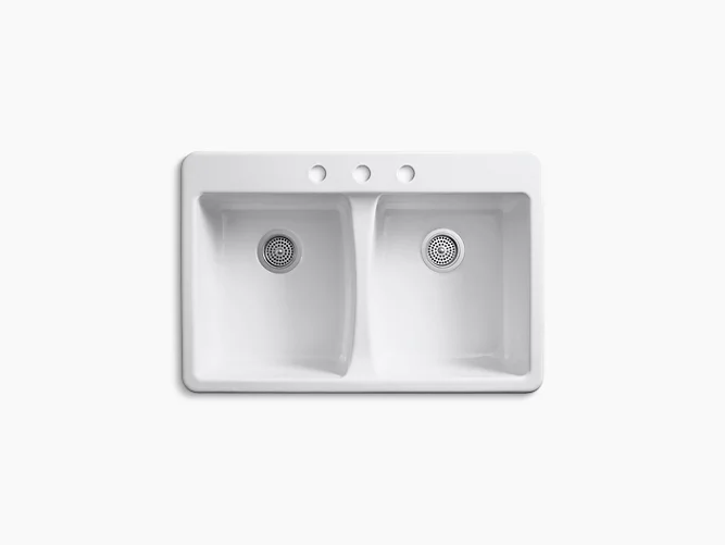 Deerfield®33" x 22" x 9-5/8" top-mount double-equal bowl kitchen sink K-5873-3-0-0-large
