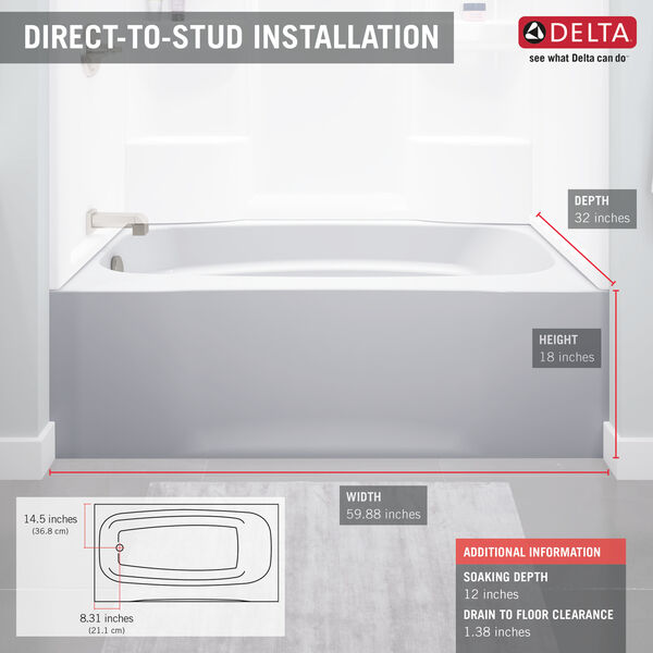 ProCrylic 60 In. X 32 In. Left Hand Tub In White MODEL#: B10513-6032L-WH-0-large