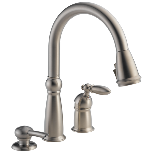 Victorian® Single Handle Pull-Down Kitchen Faucet With Soap Dispenser And ShieldSpray® Technology In Stainless MODEL#: 16955Z-SSSD-DST-related