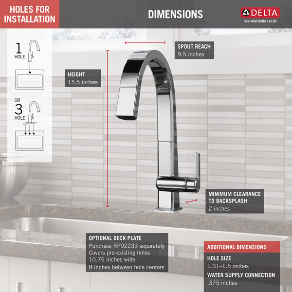 Pivotal® Single Handle Pull Down Kitchen Faucet In Chrome MODEL#: 9193-DST-0-large