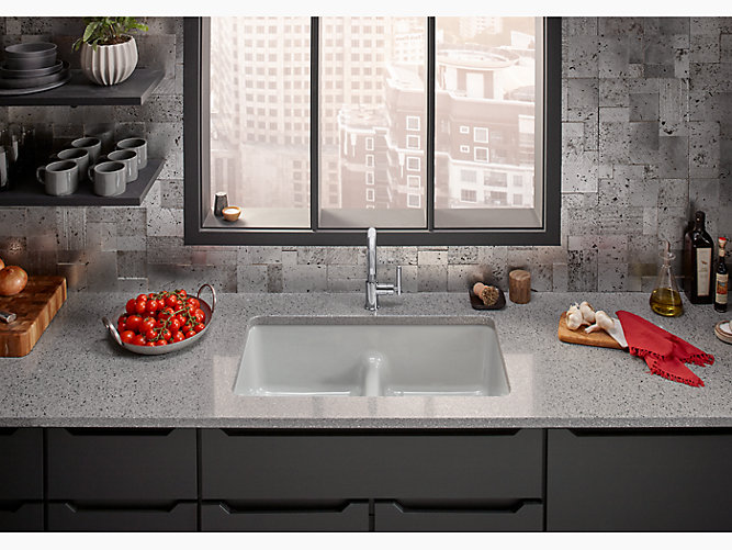 33" x 18-3/4" x 9-5/8" Smart Divide® top-mount/undermount double-equal kitchen sink K-5312-0-0