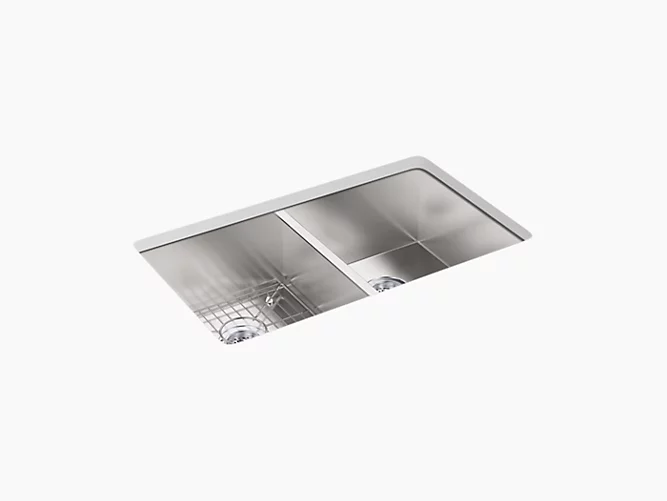 Vault™33" x 22" x 9-5/16" Top-mount/undermount double-equal bowl kitchen sink with 3 faucet holes K-3820-3-NA-related