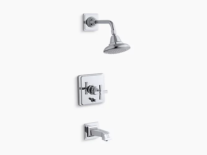 Pinstripe®Rite-Temp® pressure-balancing bath and shower faucet trim with cross handle, valve not included K-T13133-3B-CP-related