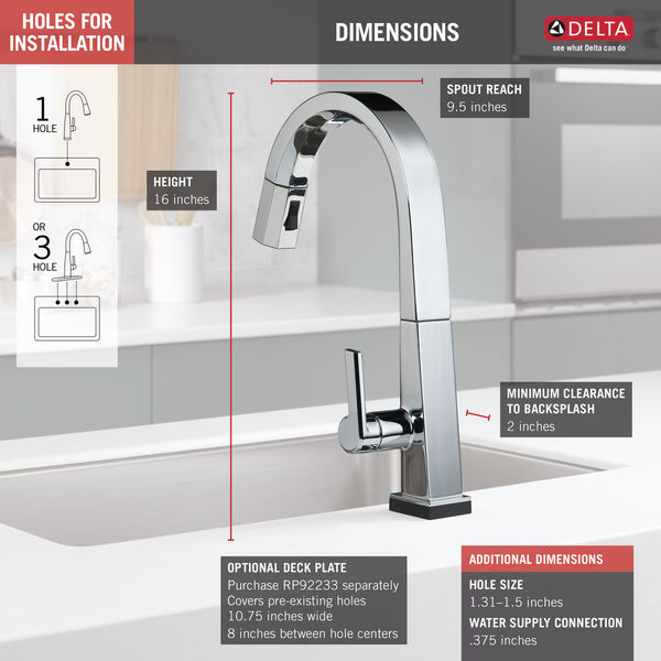 Pivotal® Single Handle Pull Down Kitchen Faucet With Touch2O® Technology In Chrome MODEL#: 9193T-DST-0-large