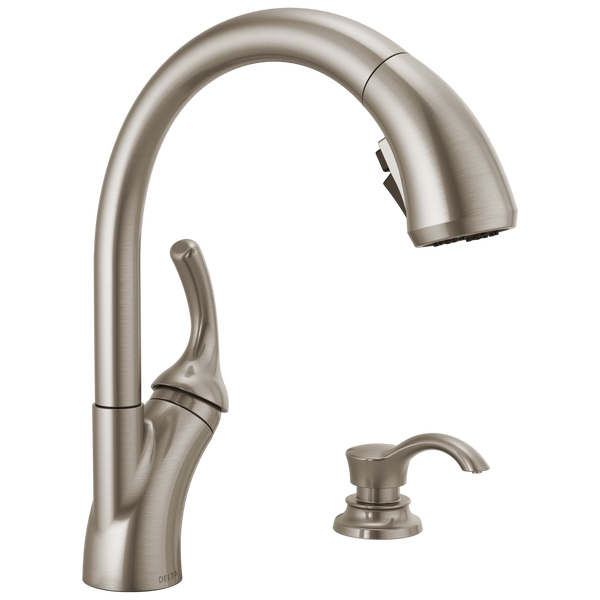 Shiloh® Single Handle Pull-Out Kitchen Faucet With Soap Dispenser And ShieldSpray® Technology In Spotshield Stainless MODEL#: 19790Z-SPSD-DST-related