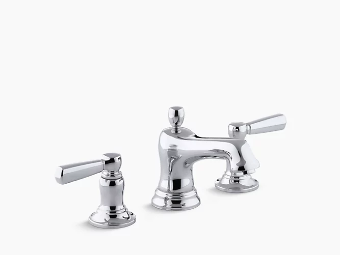 Widespread bathroom sink faucet with metal lever handles-related