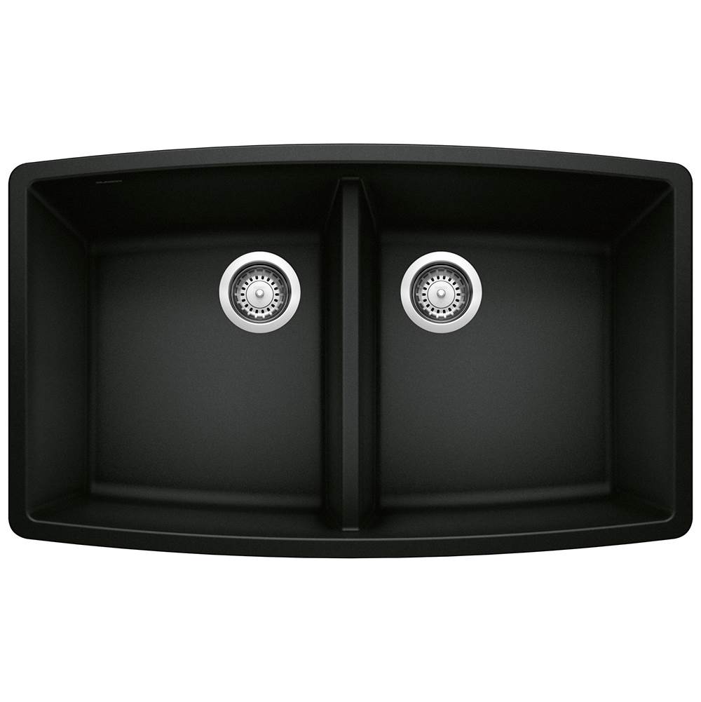 Performa SILGRANIT 33'' 50/50 Double Bowl Undermount Kitchen Sink - Coal Black-shop