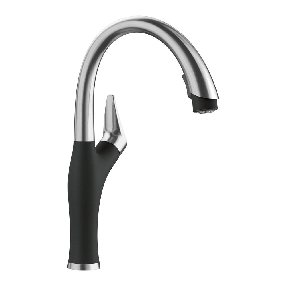 Artona Pull-Down Dual-Spray Kitchen Faucet - PVD Steel/Coal Black-shop
