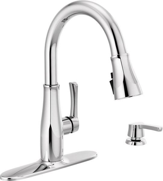 Owendale™ Single Handle Pull-Down Kitchen Faucet With Soap Dispenser And ShieldSpray ® Technology In Chrome MODEL#: 19875Z-SD-DST-0
