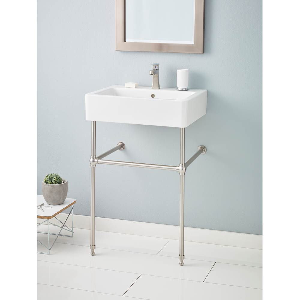 Nuovella Console Sink, 23.5'', White, Single Hole Drilling, Brushed Nickel Legs-related