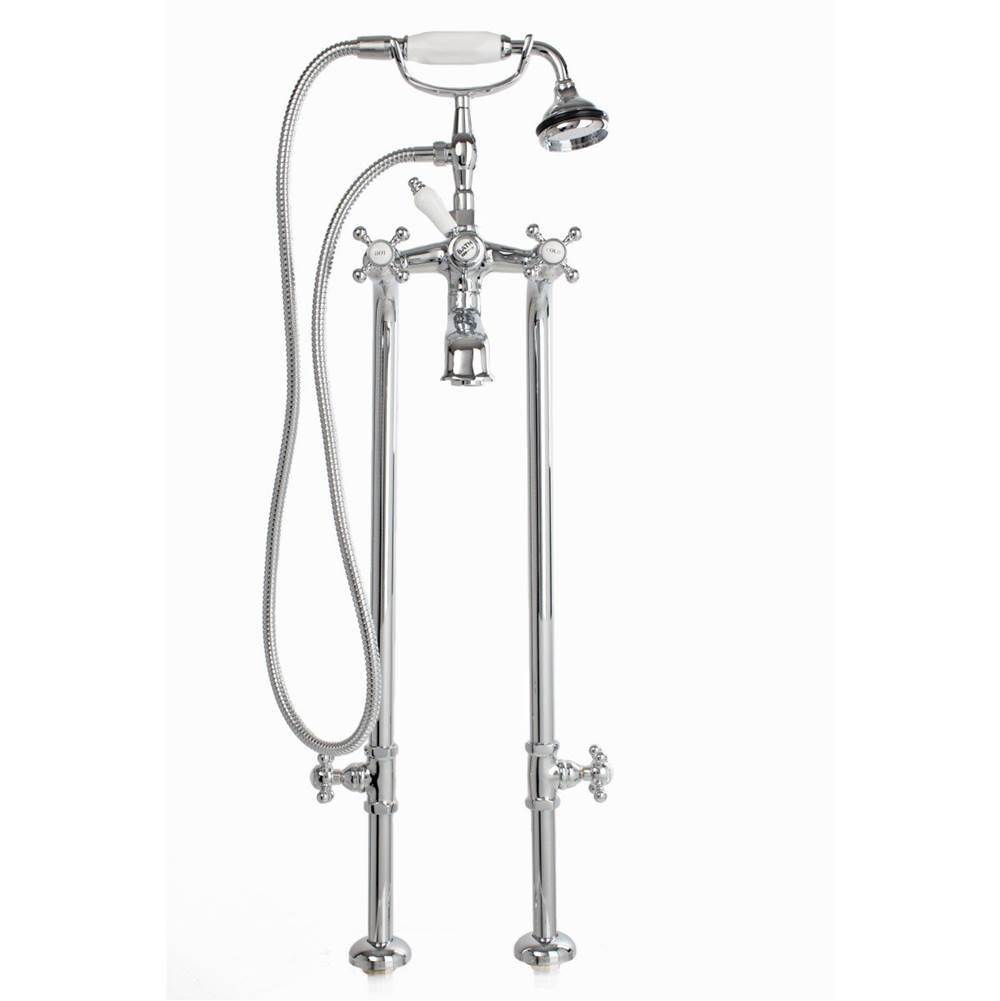 Extra Tall Free Standing Tub Filler W/Stop Valves,Cross Handles, Satin Brass-related