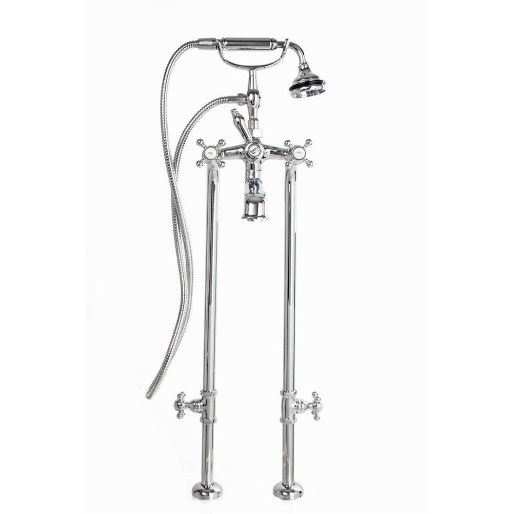Extra Tall Free Standing Tub Filler W/Stop Valves,Cross Handles, Satin Brass-related