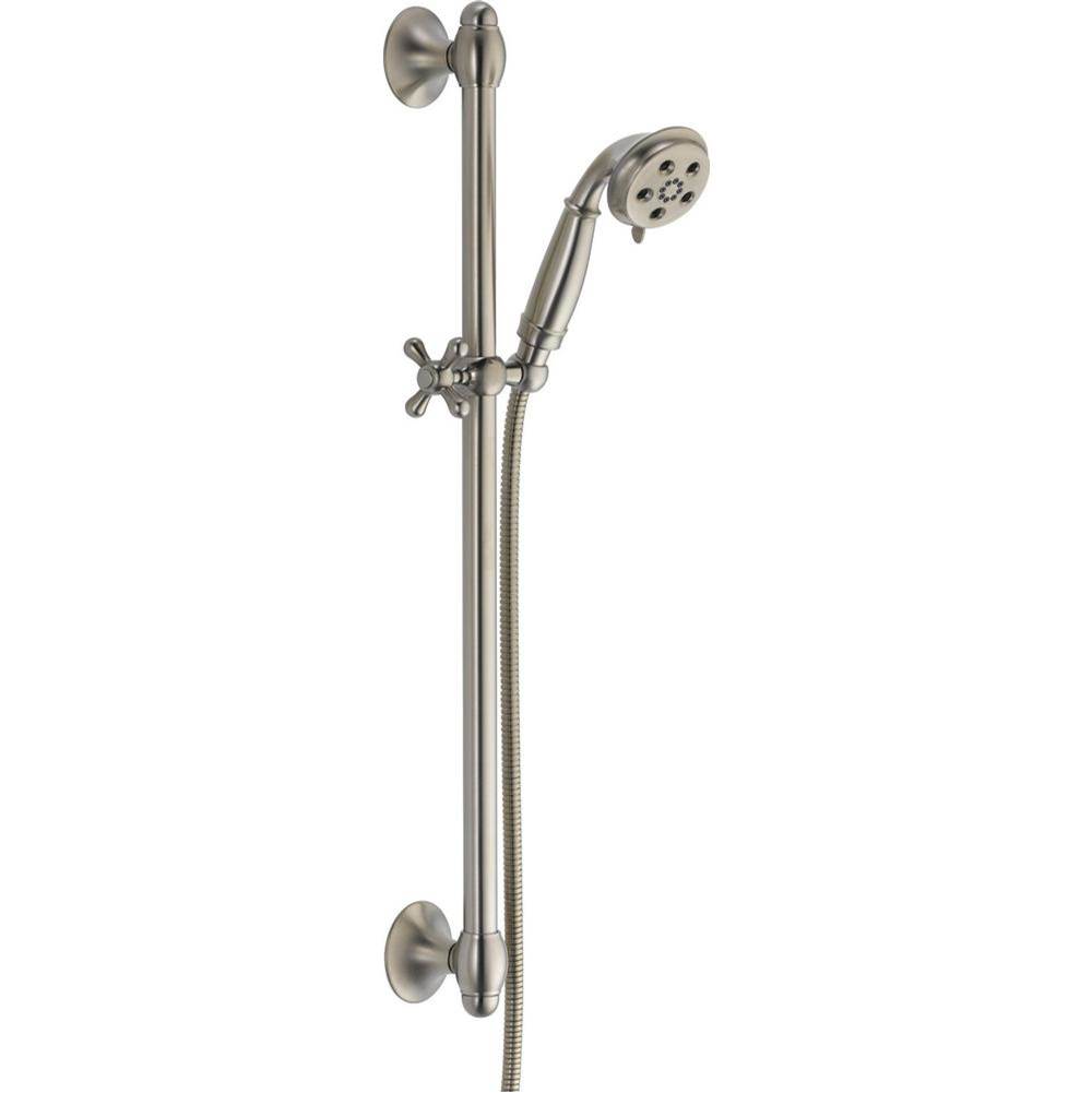 Universal Showering Components H2OKinetic?3-Setting Slide Bar Hand Shower-related