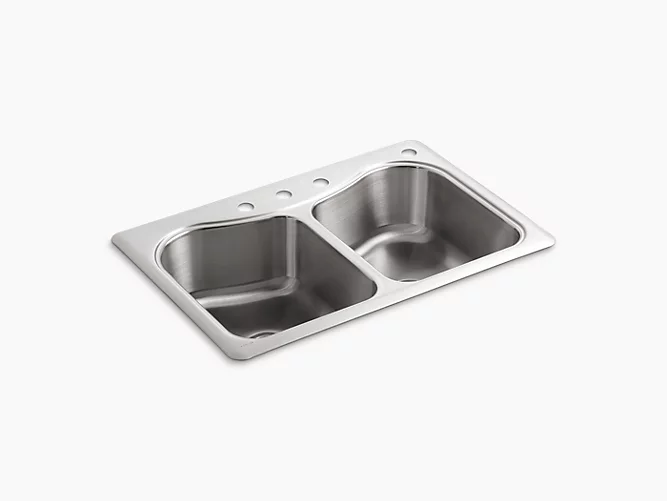 Staccato™33" x 22" x 8-5/16" top-mount double-equal bowl kitchen sink with 4 faucet holes K-3369-4-NA-main