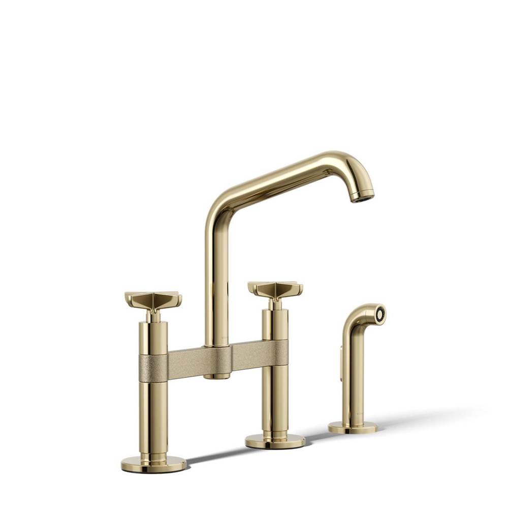 Billet™ Two-hole bridge kitchen sink faucet with side sprayer-shop
