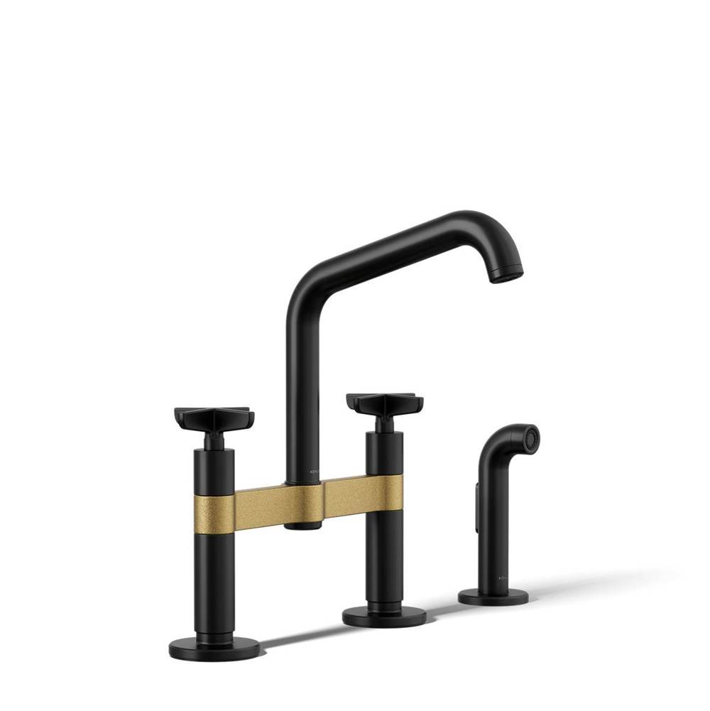 Billet™ Two-hole bridge kitchen sink faucet with side sprayer-related