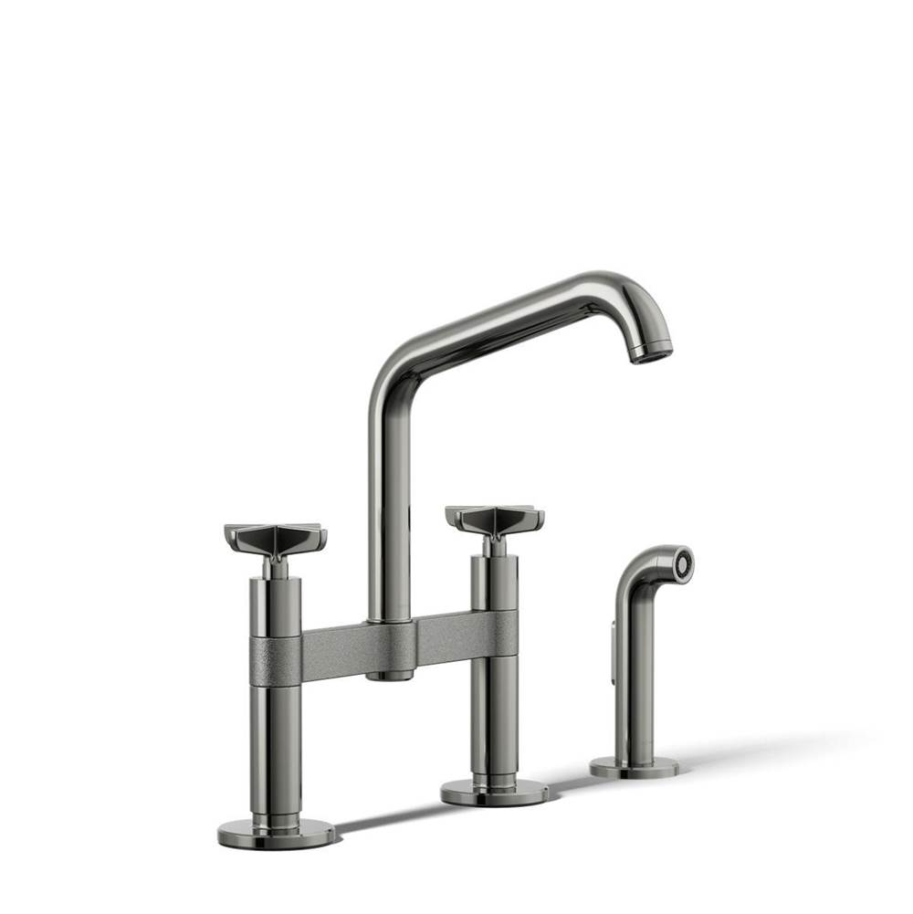 Billet™ Two-hole bridge kitchen sink faucet with side sprayer-related