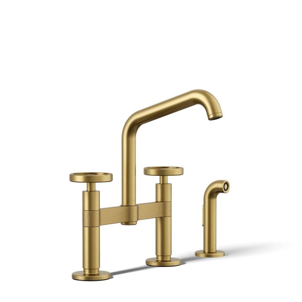 Billet™ Two-hole bridge kitchen sink faucet with side sprayer-shop
