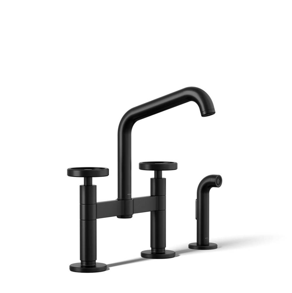 Billet™ Two-hole bridge kitchen sink faucet with side sprayer-shop