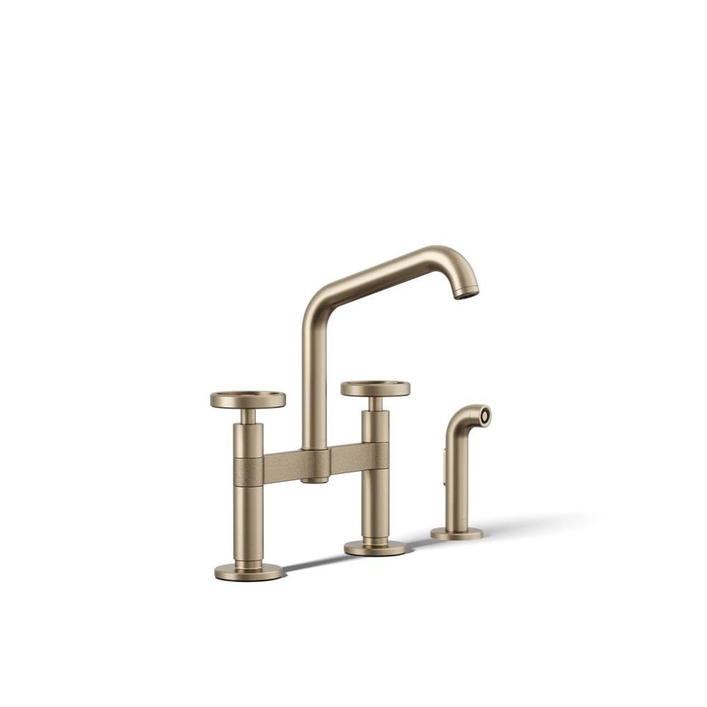 Billet™ Two-hole bridge kitchen sink faucet with side sprayer-shop