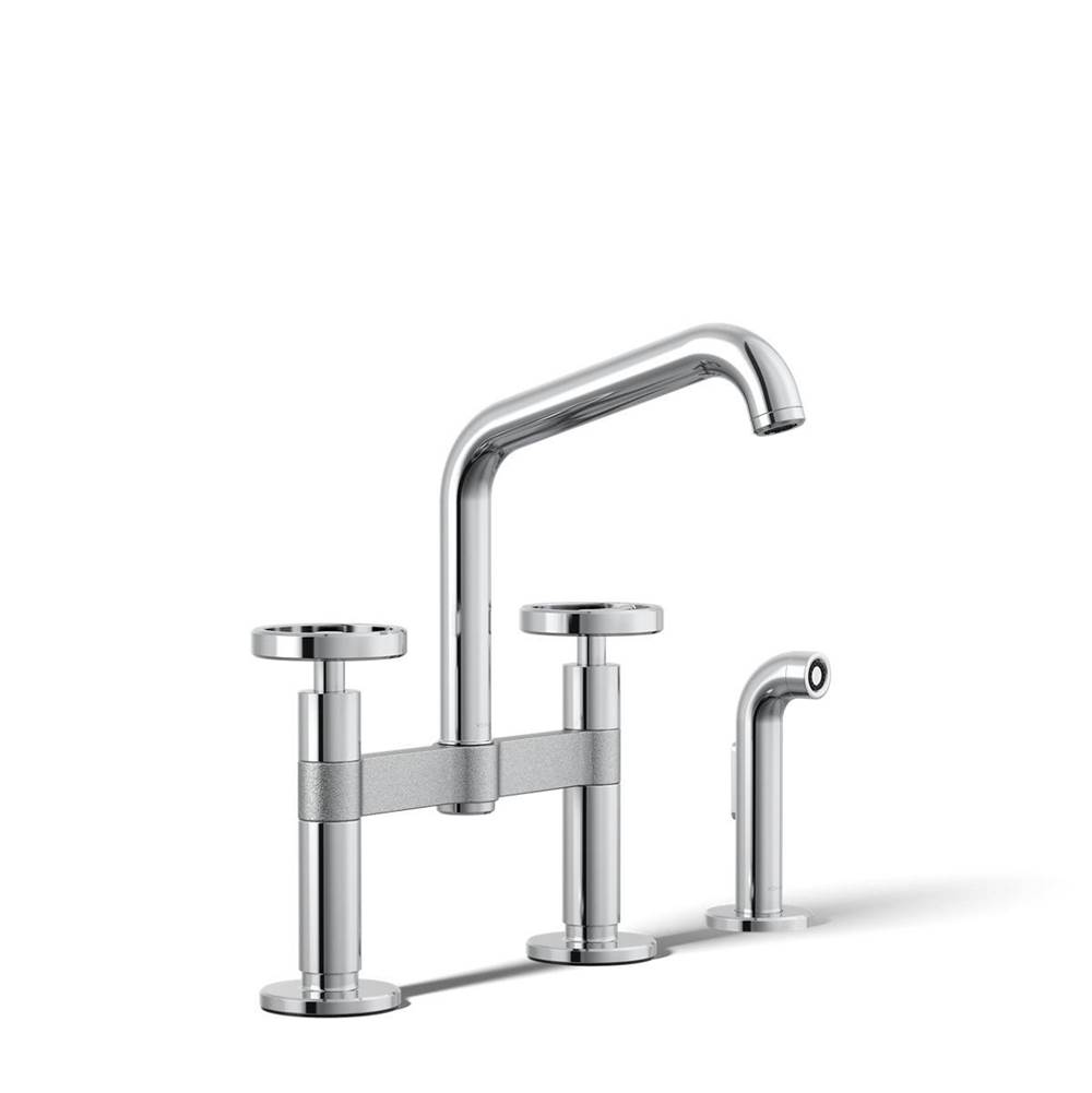 Billet™ Two-hole bridge kitchen sink faucet with side sprayer-shop