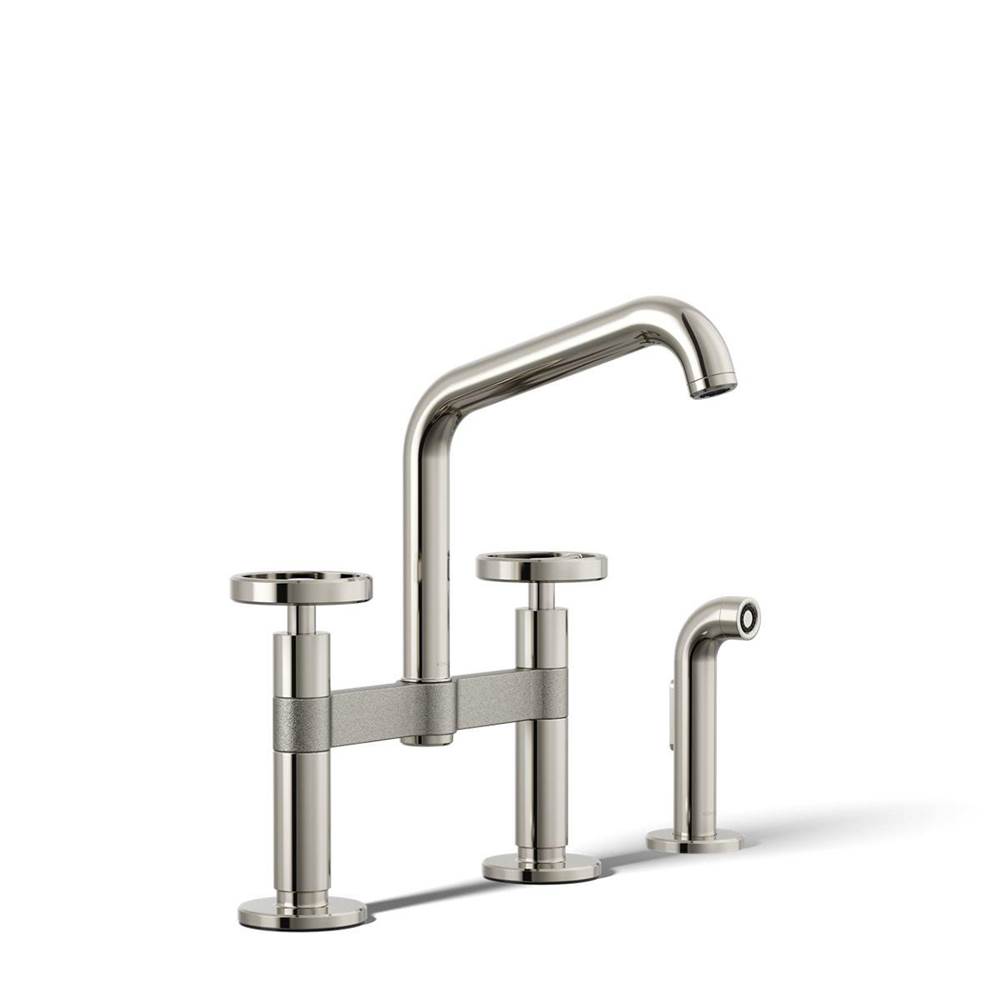 Billet™ Two-hole bridge kitchen sink faucet with side sprayer-shop