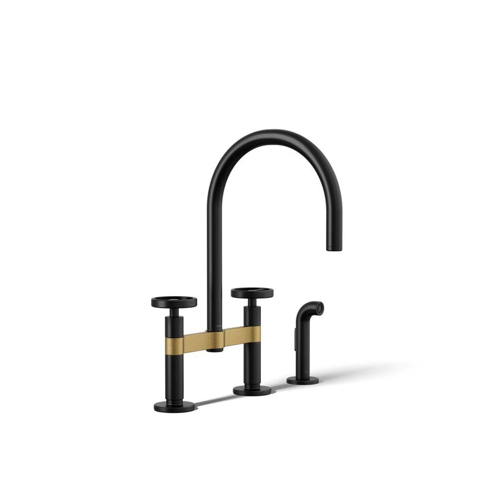 Billet™ Two-hole bridge kitchen sink faucet with side sprayer-shop