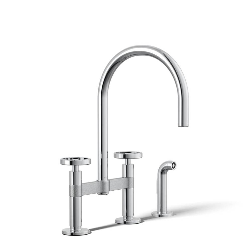 Billet™ Two-hole bridge kitchen sink faucet with side sprayer-shop