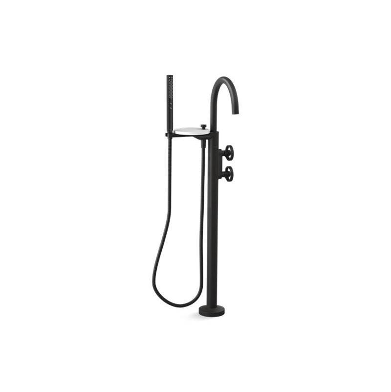 Components® Floor-mount bath filler trim with industrial handles and handshower-related