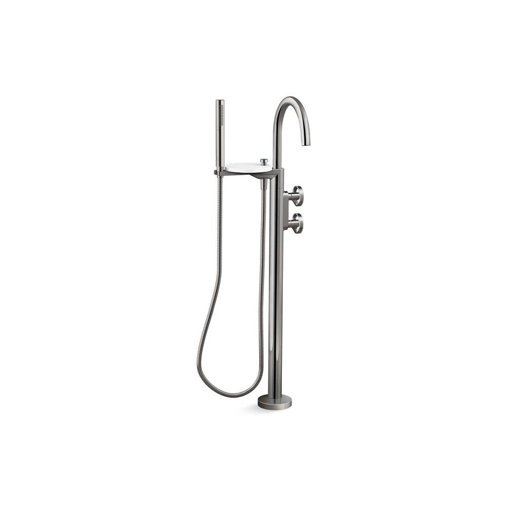 Components® Floor-mount bath filler trim with industrial handles and handshower-shop