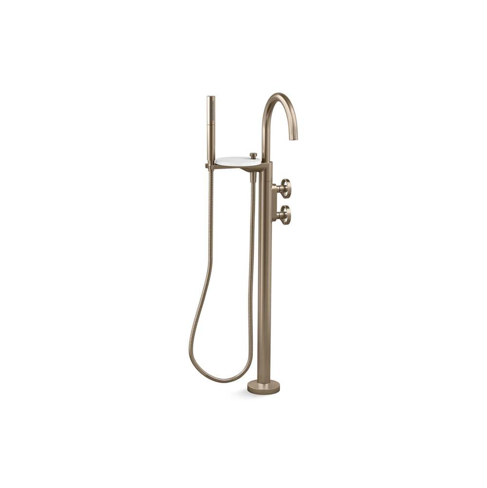 Components® Floor-mount bath filler trim with industrial handles and handshower-related