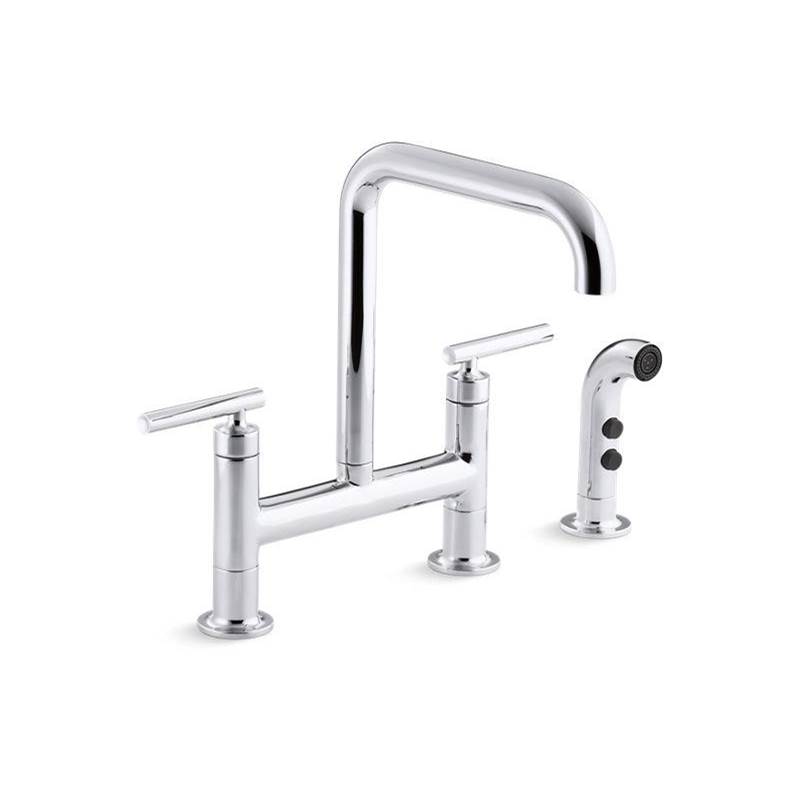Purist® Two-hole bridge kitchen sink faucet with sidesprayer-shop