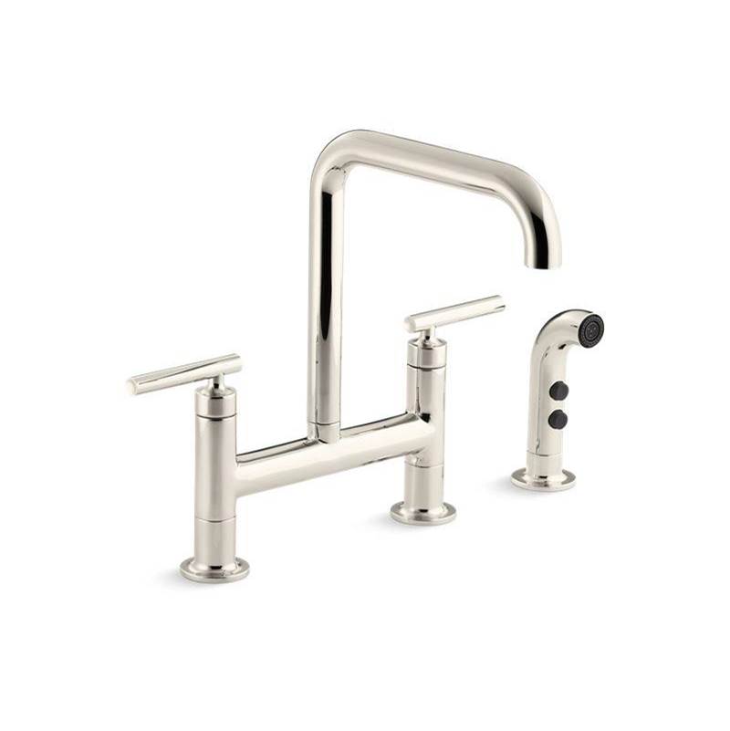 Purist® Two-hole bridge kitchen sink faucet with sidesprayer-shop