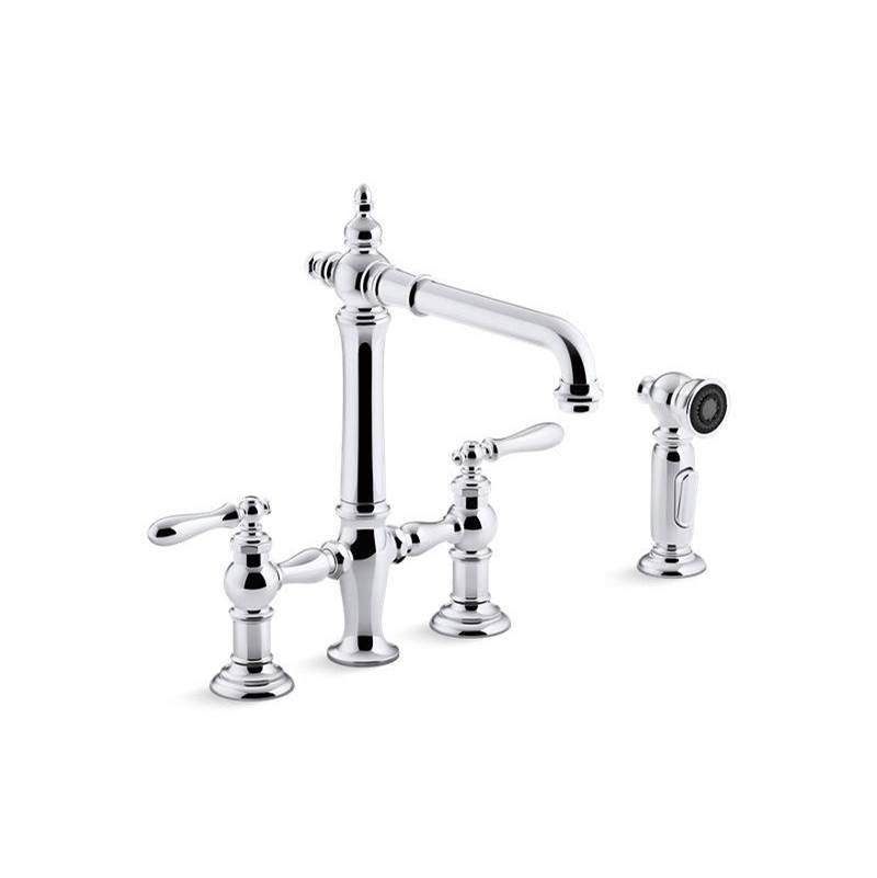 Artifacts® Two-hole bridge kitchen sink faucet with sidesprayer-shop
