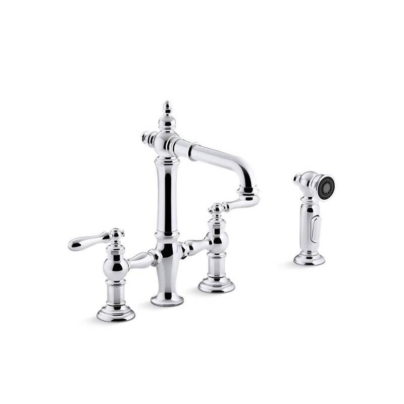 Artifacts® Two-hole bridge bar sink faucet with sidesprayer-shop
