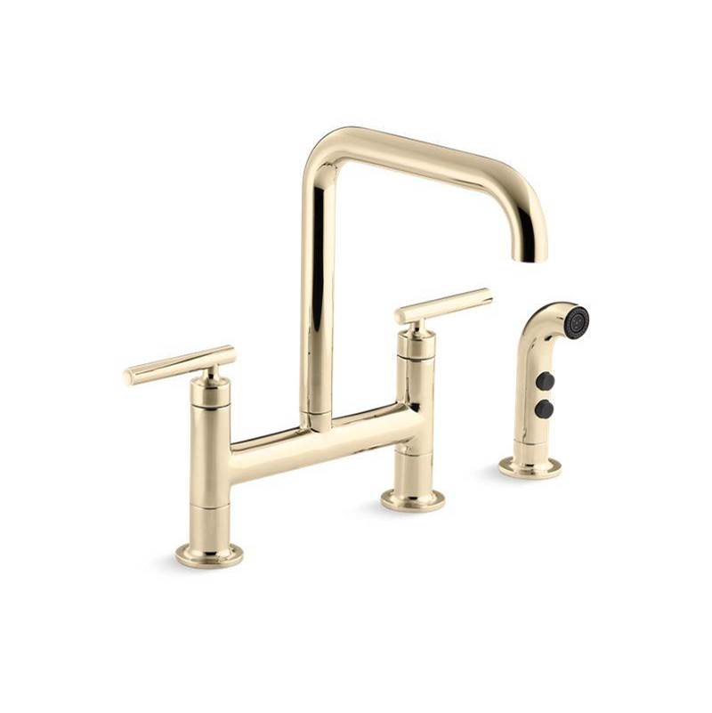 Purist® Two-hole bridge kitchen sink faucet with sidesprayer-shop