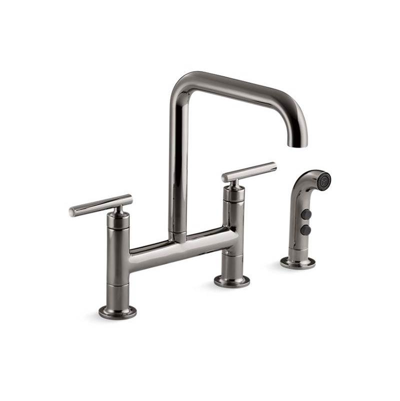 Purist® Two-hole bridge kitchen sink faucet with sidesprayer-shop