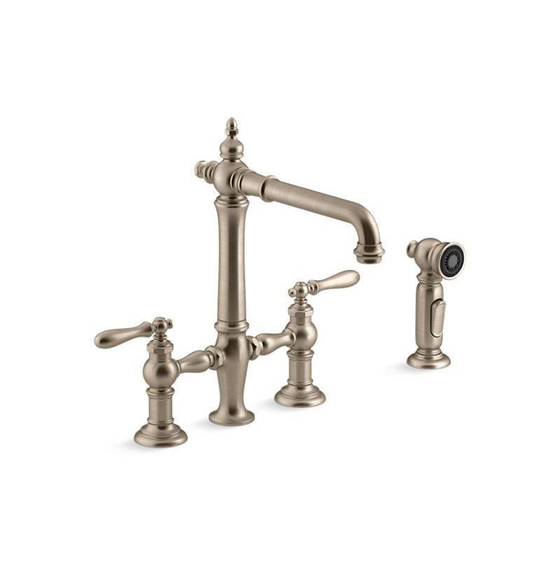 Artifacts® Two-hole bridge kitchen sink faucet with sidesprayer-shop