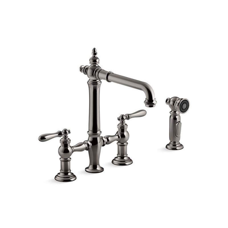 Artifacts® Two-hole bridge kitchen sink faucet with sidesprayer-shop