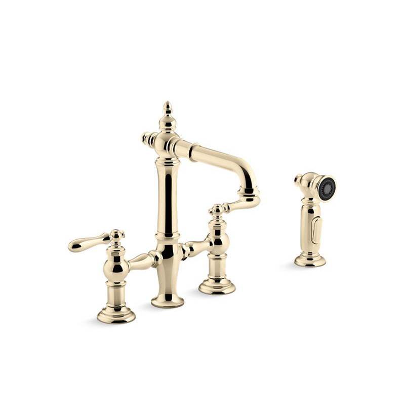 Artifacts® Two-hole bridge bar sink faucet with sidesprayer-related