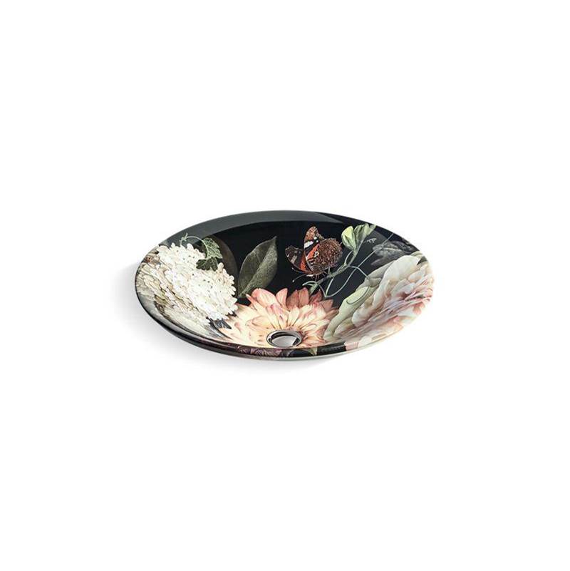 Dutchmaster Blush Floral™ Carillon® 18'' round semi-recessed vessel bathroom sink-shop