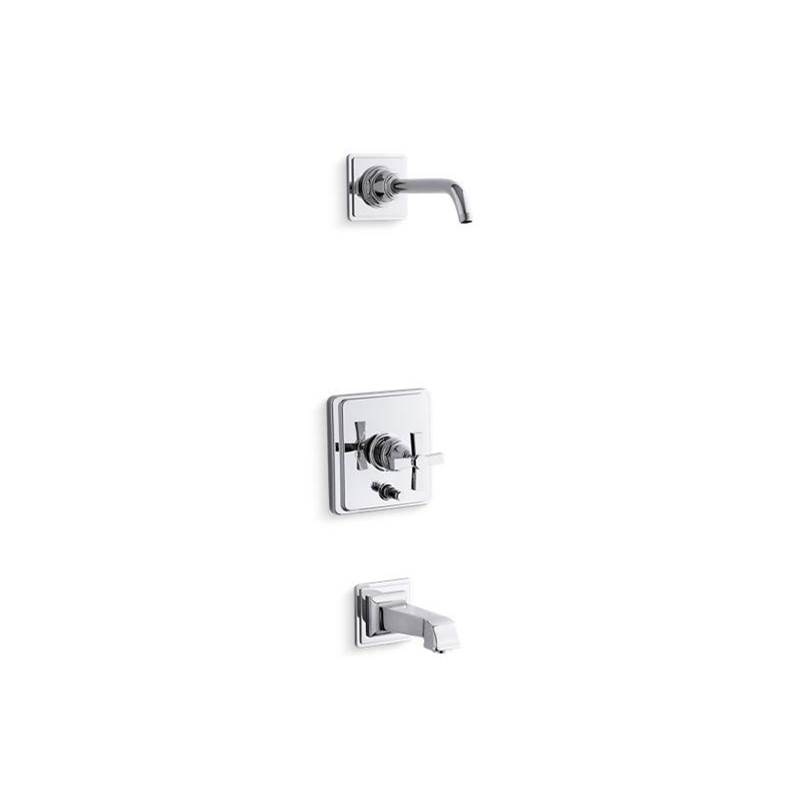 Pinstripe® Pure Rite-Temp® bath and shower trim set with push-button diverter and-shop
