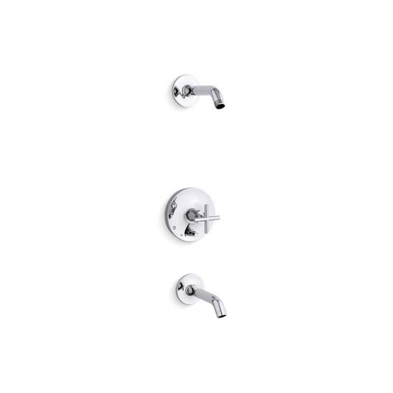Purist® Rite-Temp® bath and shower trim set with push-button diverter and cross h-related