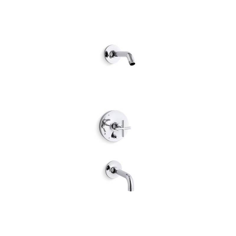 Purist® Rite-Temp® bath and shower trim set with push-button diverter and cross h-shop