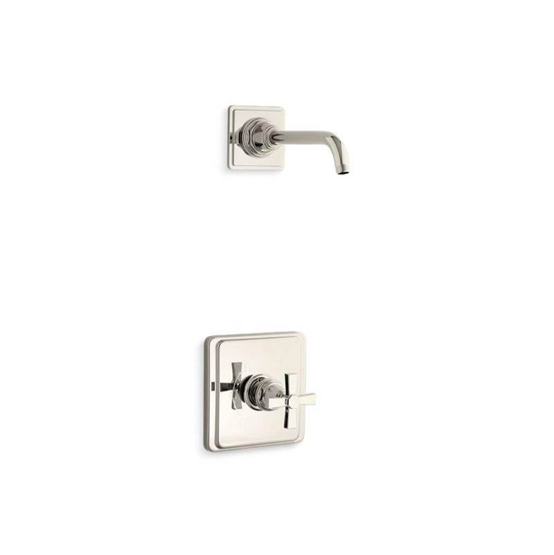 Pinstripe® Pure Rite-Temp® shower trim set with cross handle, less showerhead-related