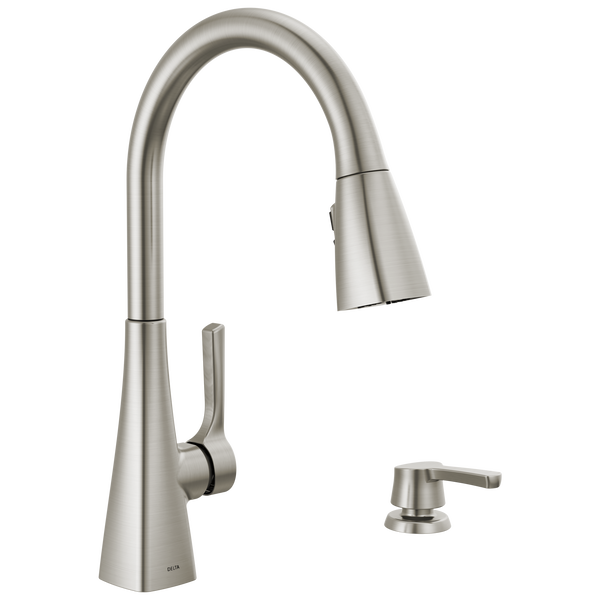 Single Handle Pull-Down Kitchen Faucet With Soap Dispenser And ShieldSpray Technology In Spotshield Stainless MODEL#: 19811Z-SPSD-DST-related