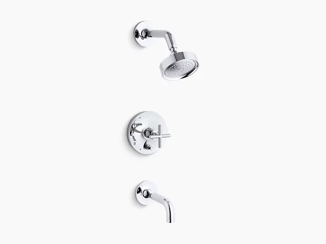 Purist®Rite-Temp® pressure-balancing bath and shower faucet trim with push-button diverter, 7-3/4" spout and cross handle, valve not included K-T14421-3-CP-related