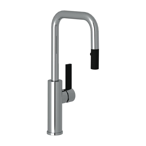 Tuario Pulldown Bar And Food Prep Faucet - U Spout - Polished Chrome With Matte Black Accents With Lever Handle | Model Number: TR66D1LBAPC-product-view