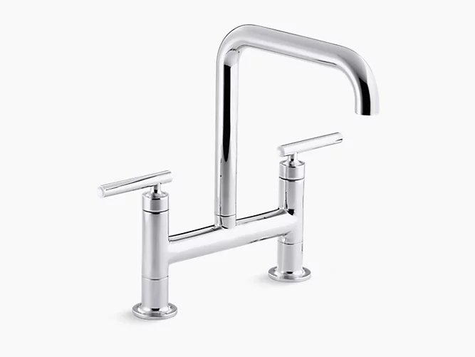 Purist®two-hole wall-mount bridge kitchen sink faucet with 13-7/8" spout K-7549-4-CP-main